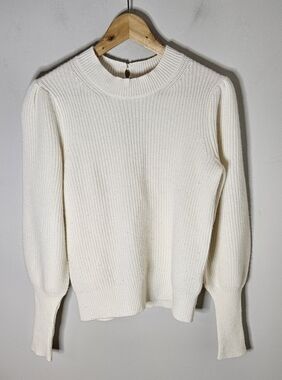Boden Cashmere Sweater Puff Sleeve Keyhole Open Back Cream XS